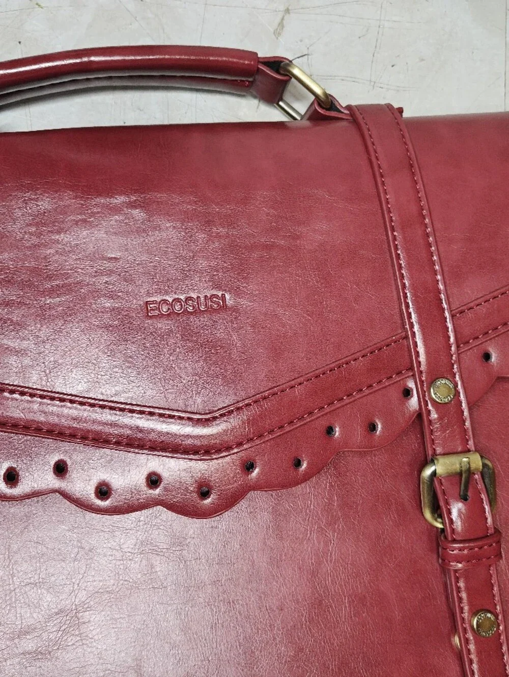ECOSUSI Briefcase Women's Red Scalloped Satchel Handbag